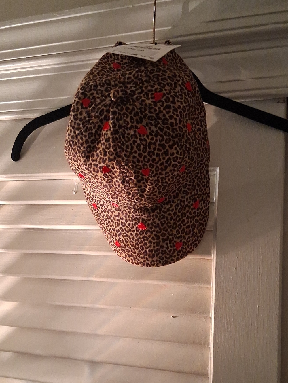 NWT - Zara Leopard Print Baseball Cap with Red Heart Accents